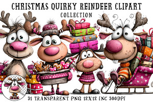 Christmas Quirky Reindeer Clipart, an Illustration by OK Design