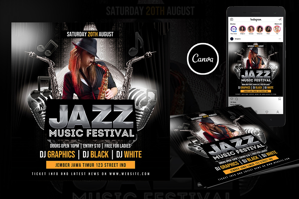 Jazz Music Flyer Canva Template, a Social Media Template by DreamColor