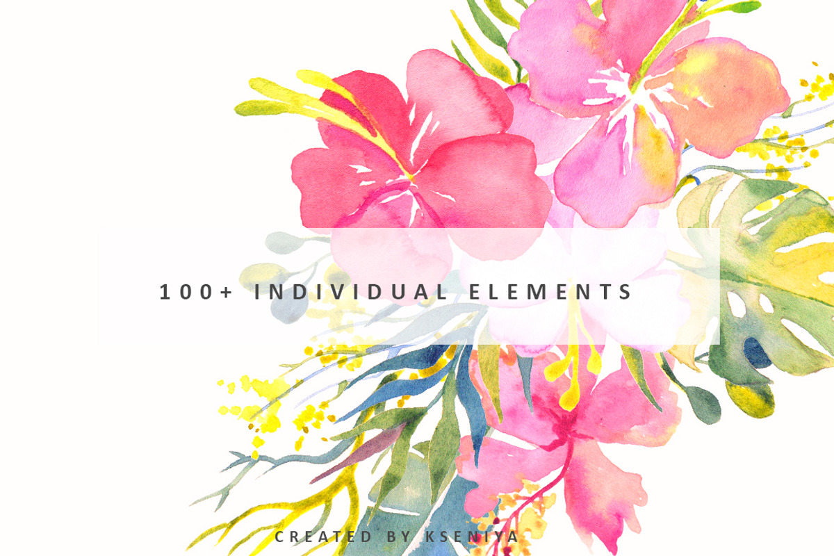 Tropical Paradise-watercolor set, an Object Graphic by Kseniya_design (Photo 12 of 12)