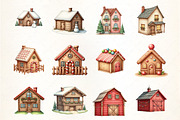 Christmas House Clipart, an Illustration by CrexoraLab (Thumbnail 2 of 5)