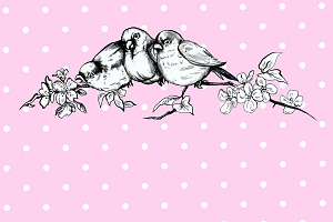 Three Cute Birds On The Branch