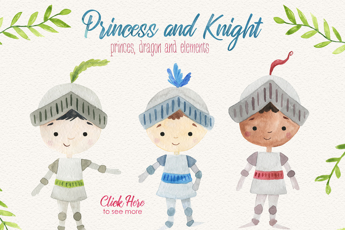 Princess & Knight Watercolor Clipart, a Decorative Illustration by LeMagiqueBoutique (Photo 3 of 7)