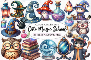 Cute Magic School Watercolor Clipart, an Illustration by Designworld
