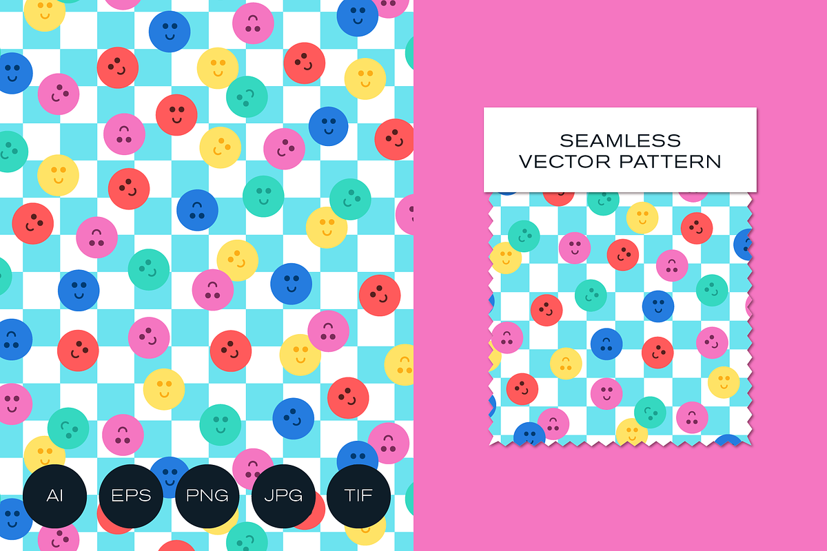 Smiley Faces on Checkered Pattern, a Pattern Graphic by Rxmi Studio (Photo 1 of 3)
