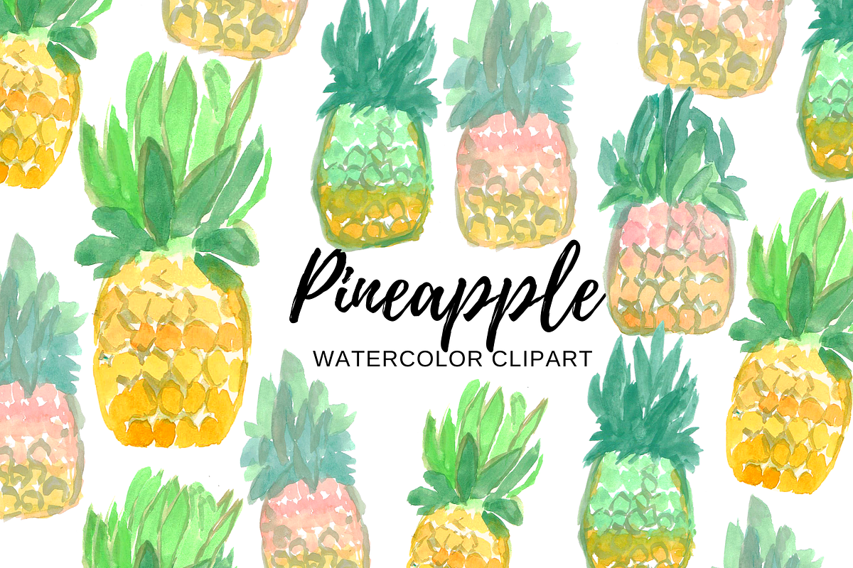 Watercolor pineapple clipart, an Illustration by Writelovely (Photo 1 of 2)