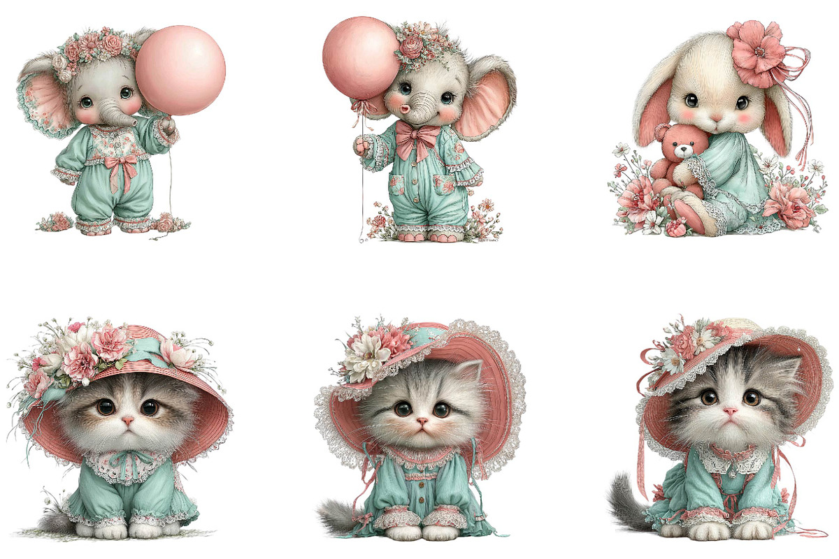 Coquette Animals Clipart Set, a Seasonal Illustration by CreationArt (Photo 3 of 5)
