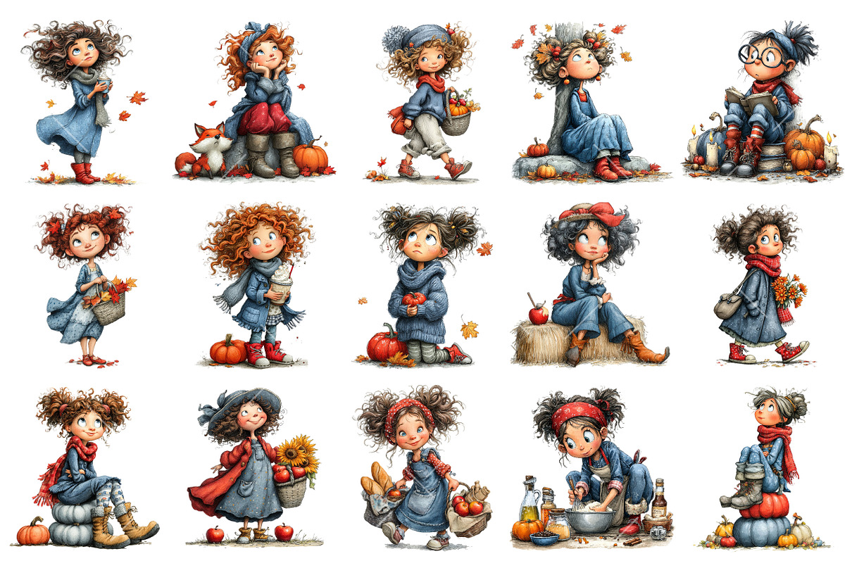 Whimsical Autumn Girl PNG Clipart, a Seasonal Illustration by OK Design (Photo 3 of 6)