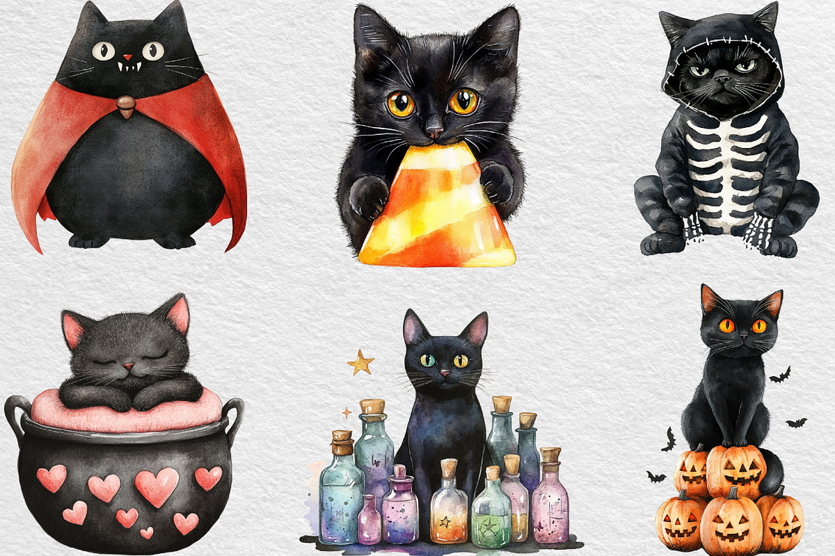 Halloween Black Cat Clipart, an Illustration by Black Bird Studio (Photo 3 of 6)
