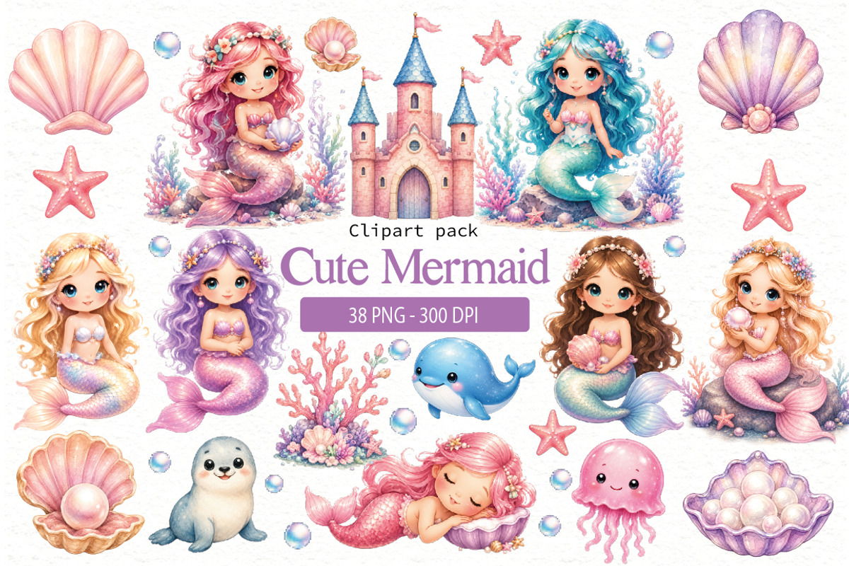 Mermaid Clipart, a Person Illustration by Villa 11 Estudio (Photo 1 of 7)
