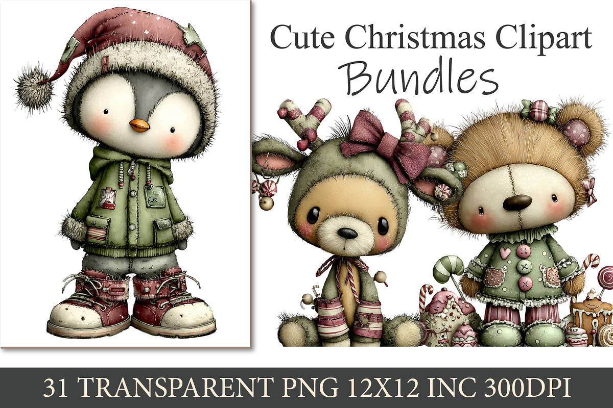 Cute Christmas Clipart, an Illustration by cherrydesign (Photo 1 of 4)