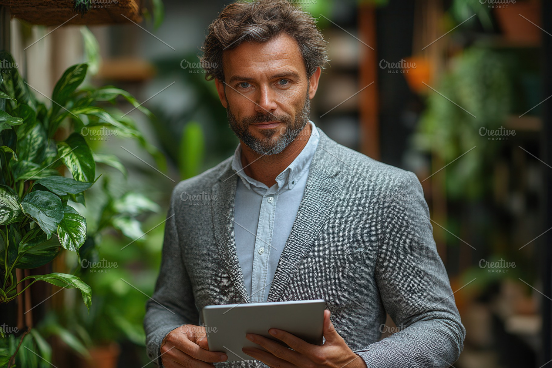 Professional man using tablet in a v, a Photo by Tanuart