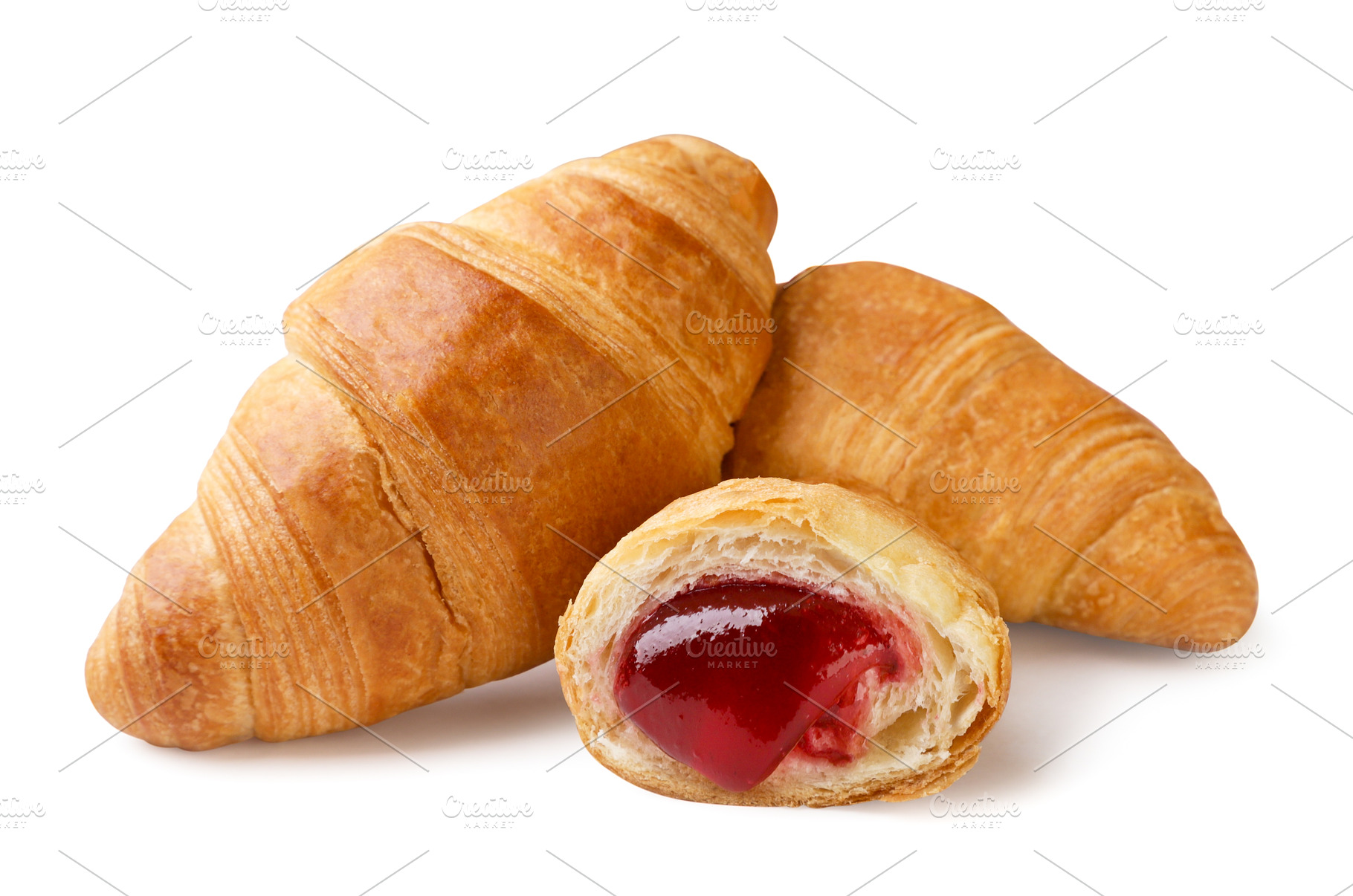 Croissants and half with jam on a, a Food & Drink Photo by innakreativ