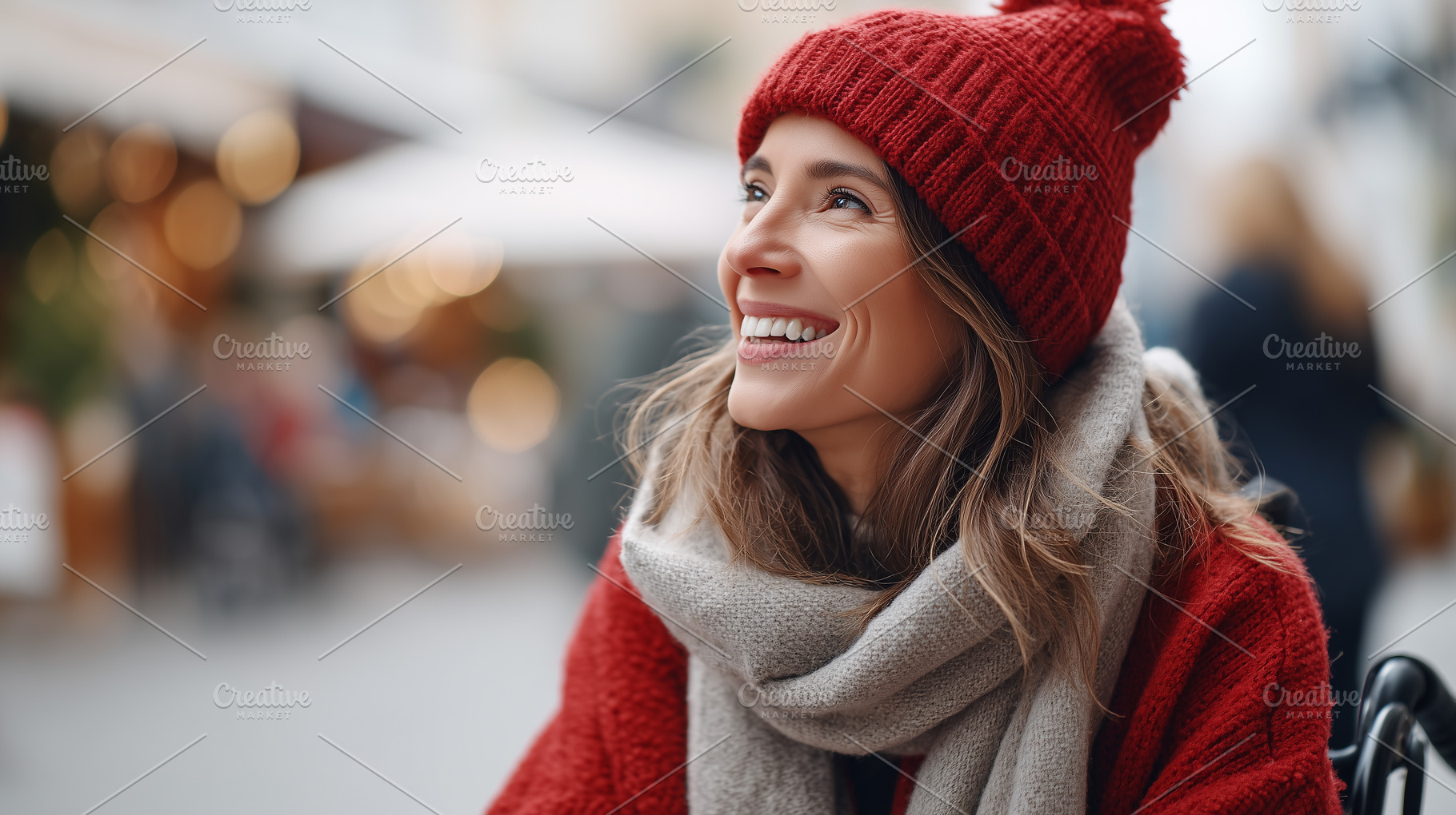 Smiling woman on a wheelchair in red, a Person Photo by MistyDay