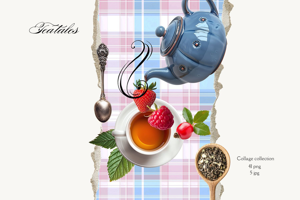 Tea Tales Vintage Collage Collection, an Object Graphic by Elena Pimonova