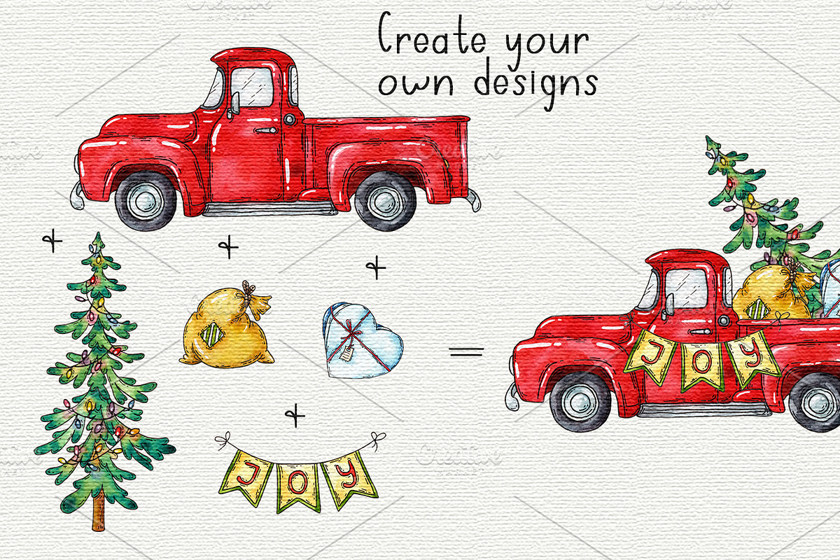 Christmas truck watercolor clipart, an Object Graphic by Trinibis (Photo 3 of 5)