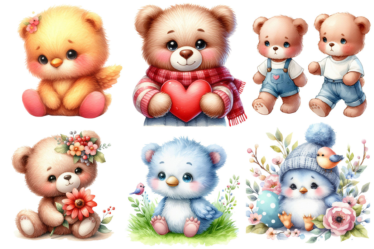 Watercolor Teddy Bear Clipart, an Illustration by Libby Wishes (Photo 2 of 5)