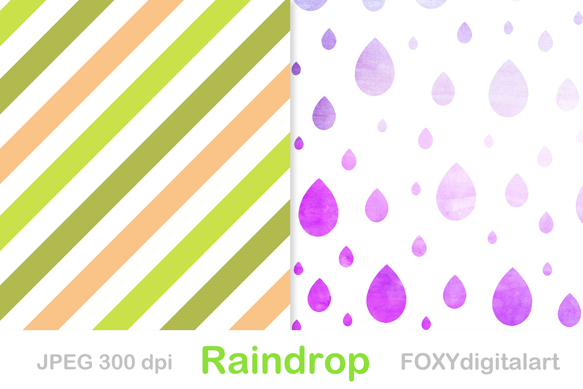 Rain drops digital paper watercolor, a Pattern Graphic by FOXYdigitalart (Photo 2 of 6)