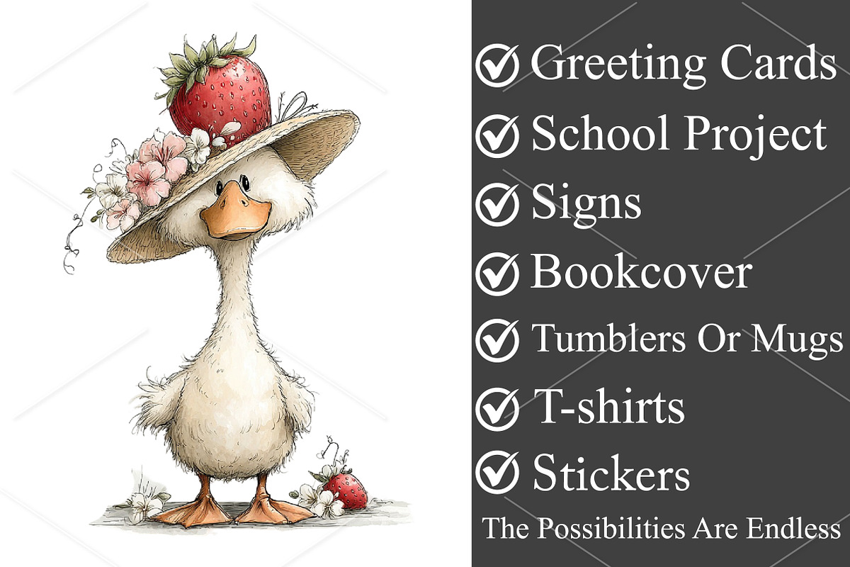 Whimsical Goose Strawberry Clipart, a Seasonal Illustration by Canvas Craft (Photo 3 of 7)