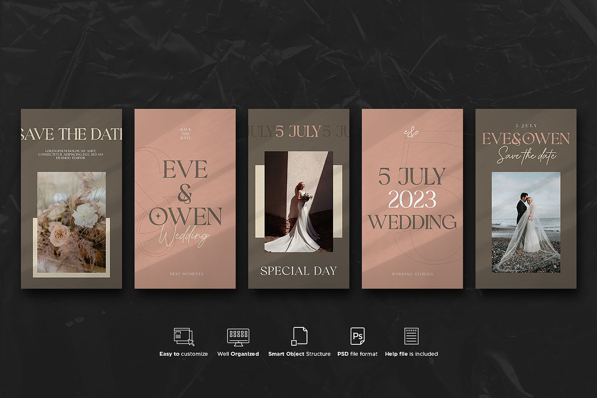 Wedding Social Stories PSD Templates, a Social Media Template by Giraffe Design Studio (Photo 11 of 21)