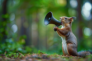 Squirrel screams in loudspeaker on green background, an Animal Photo by AlyaAnd