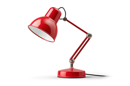 Modern style of red desk lamp on white background, a Technology Photo by AlyaAnd