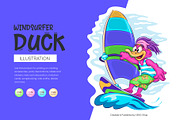 Cartoon Duck Windsurfer. Tshirt, PNG, an Animal Illustration by KENO Mascots (Thumbnail 1 of 7)