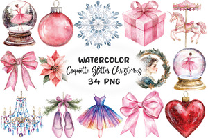 Coquette Glitter Christmas Clipart, an Illustration by CraftArtStudio