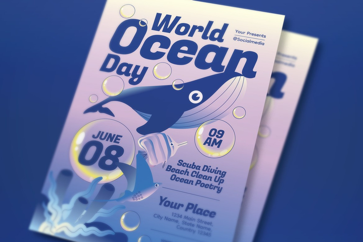 Blue Pink World Ocean Day Flyer Set, a Flyer Template by graphicook (Photo 2 of 3)