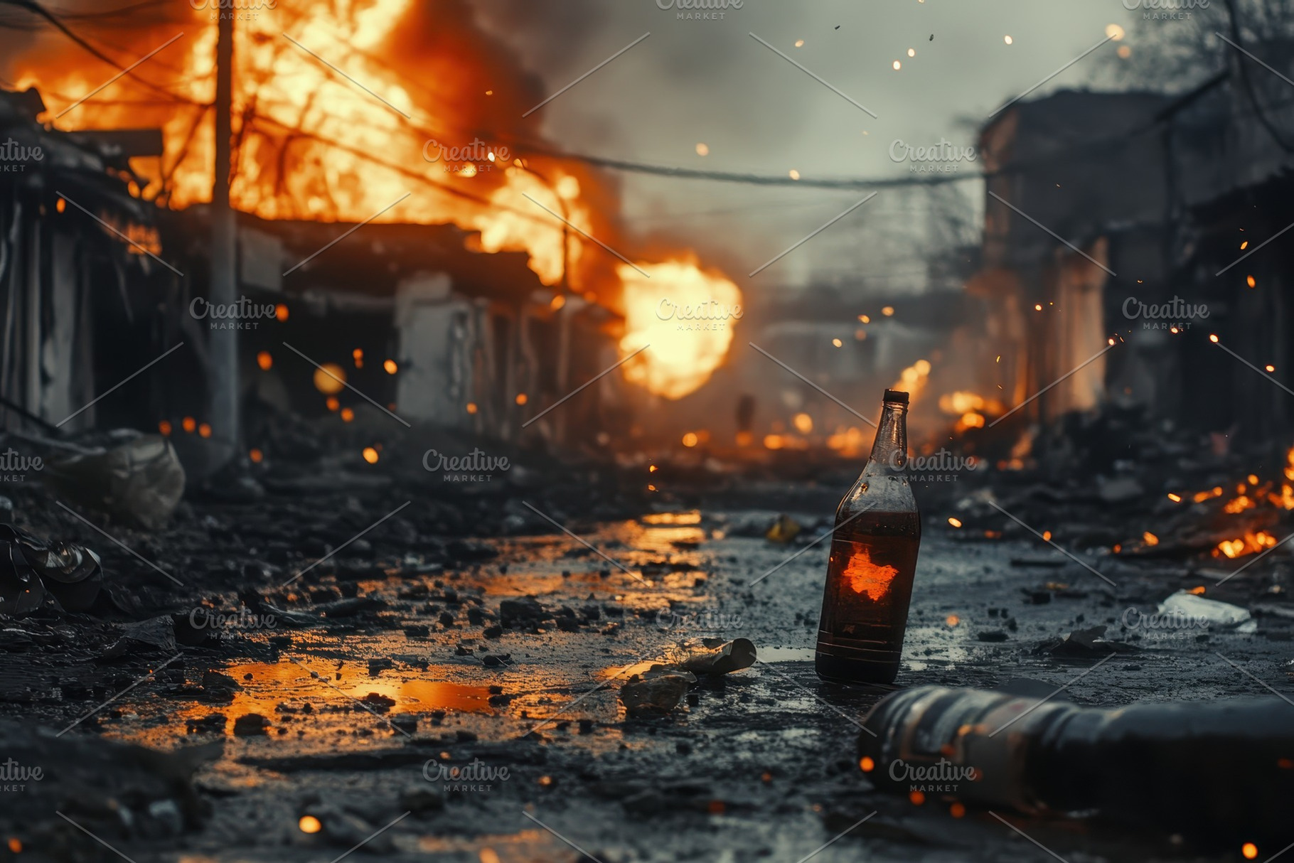 Molotov cocktails thrown amidst flam, a Photo by Iftikhar Alam
