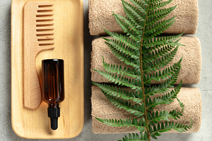 Spa Wellness Flat Lay with Fern, Towels, and Natural Products