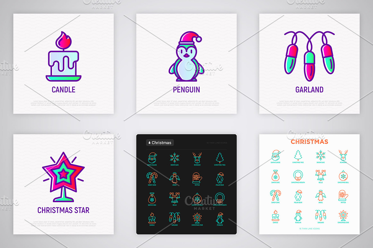 Merry Christmas | 16 Thin Line Icons, an Outline Icon by Alex Blogoodf (Photo 6 of 7)