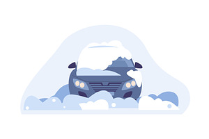 Car in snowdrift. Snow cap on auto, a Transportation Illustration by Valerie Bodnar