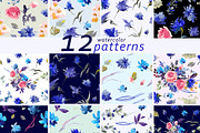 Blue floral watercolor set, a Decorative Illustration by Tamaretto (Thumbnail 4 of 9)