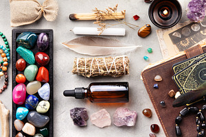 Witchcraft and Healing Kit with Crystals, Tarot, and Ritual Tool, a Nature Photo by Natalia Klenova's Shop