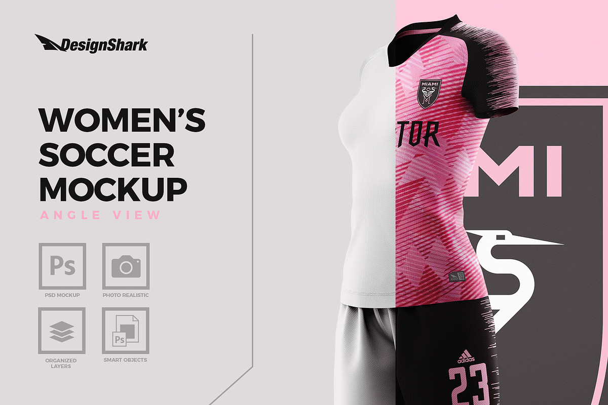Women's Soccer Kit Mockup - Angle, an Apparel Mockup by thedesignshark (Photo 1 of 12)