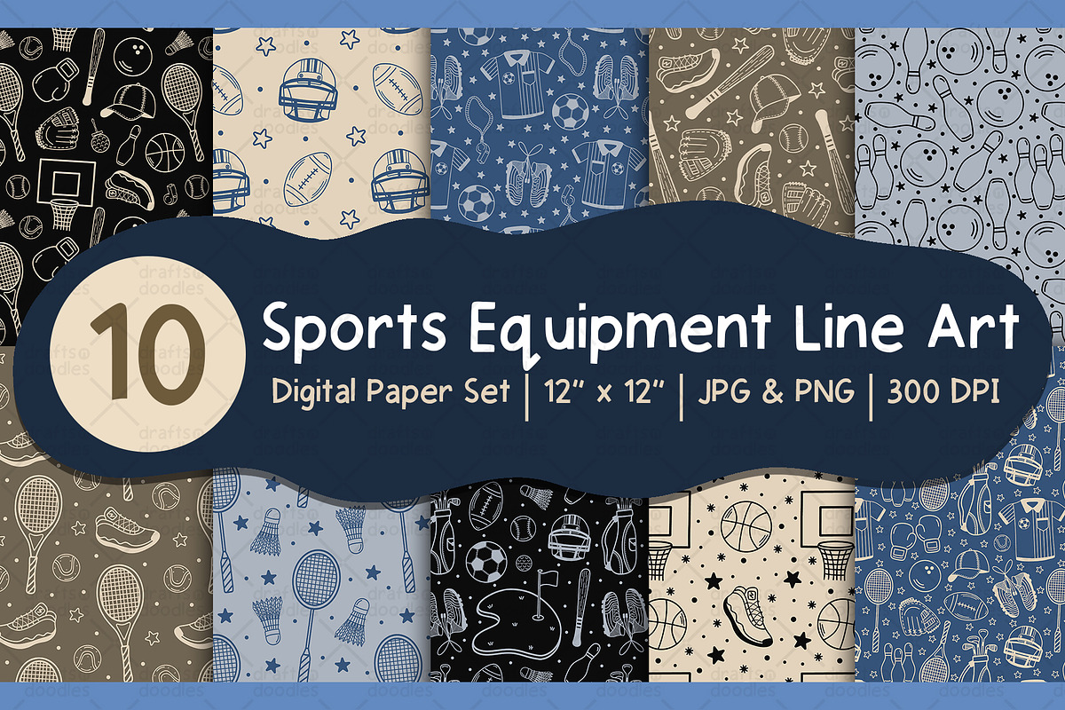Sports Equipment Line Art Patterns, a Pattern Graphic by Drafts n Doodles (Photo 1 of 9)