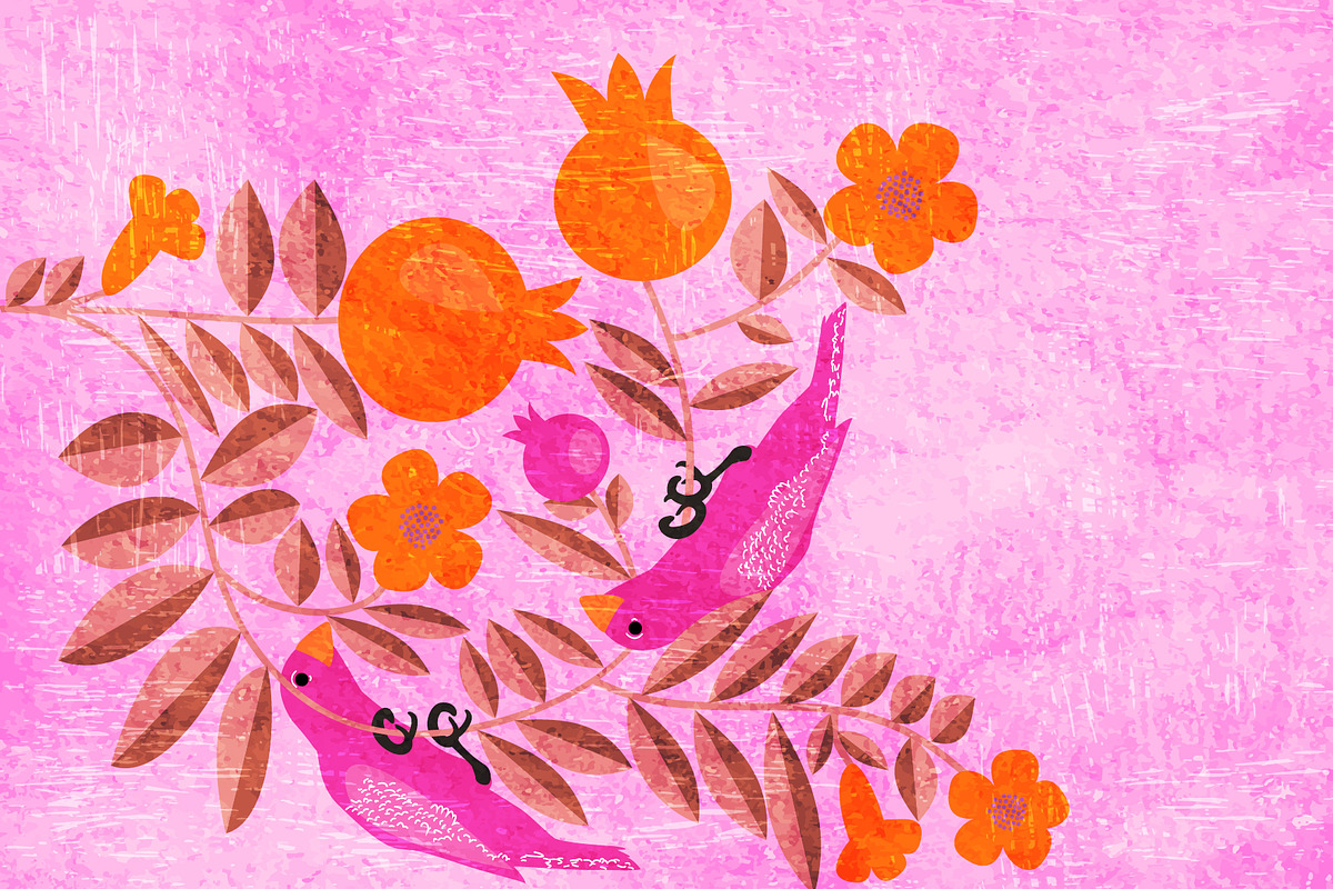 Birds in pomegranate garden, an Education Illustration by Jema's (Photo 1 of 2)