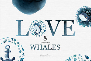 Whale watercolor clipart