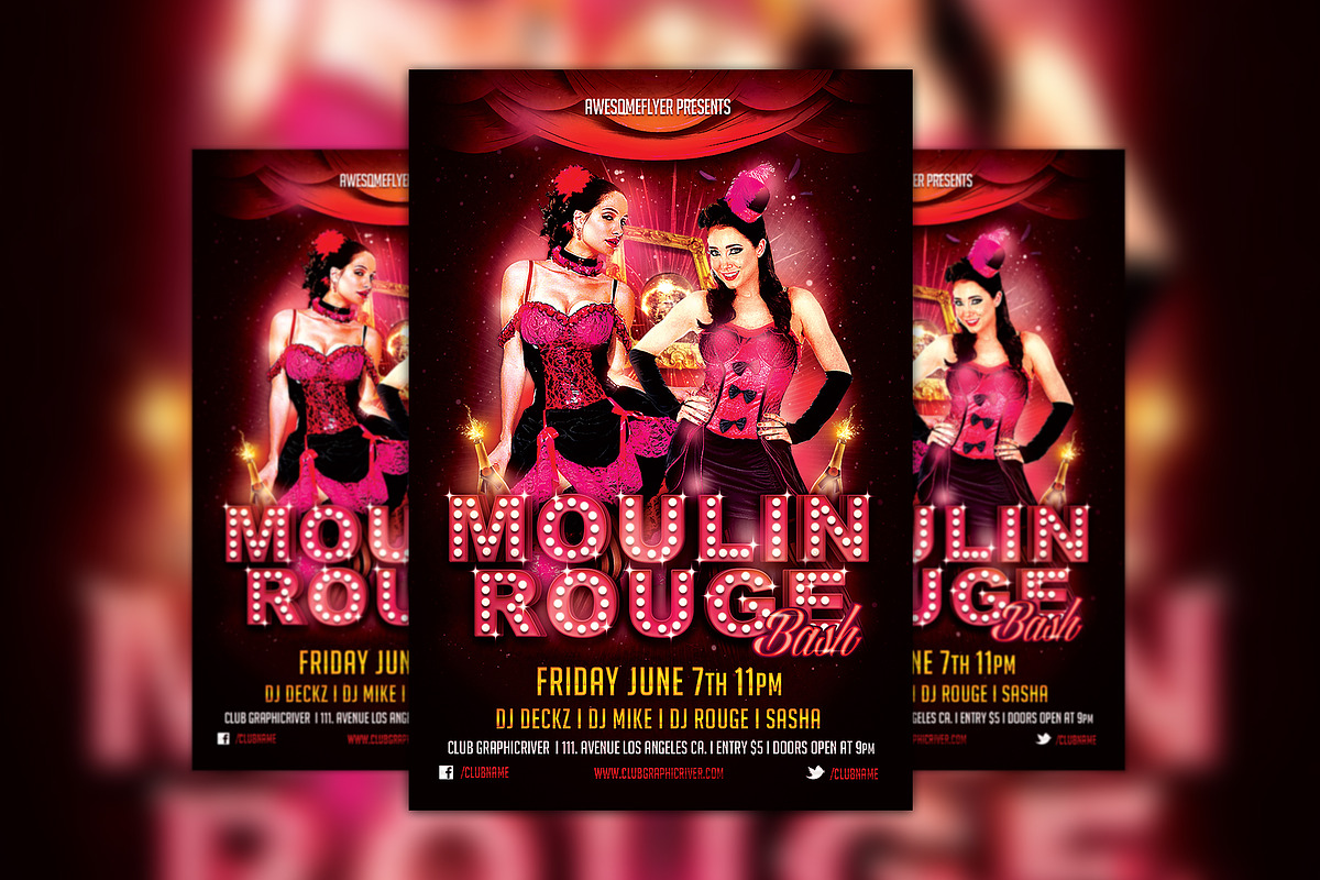 Moulin Rouge Party Flyer Template, a Flyer Template by Flyermind