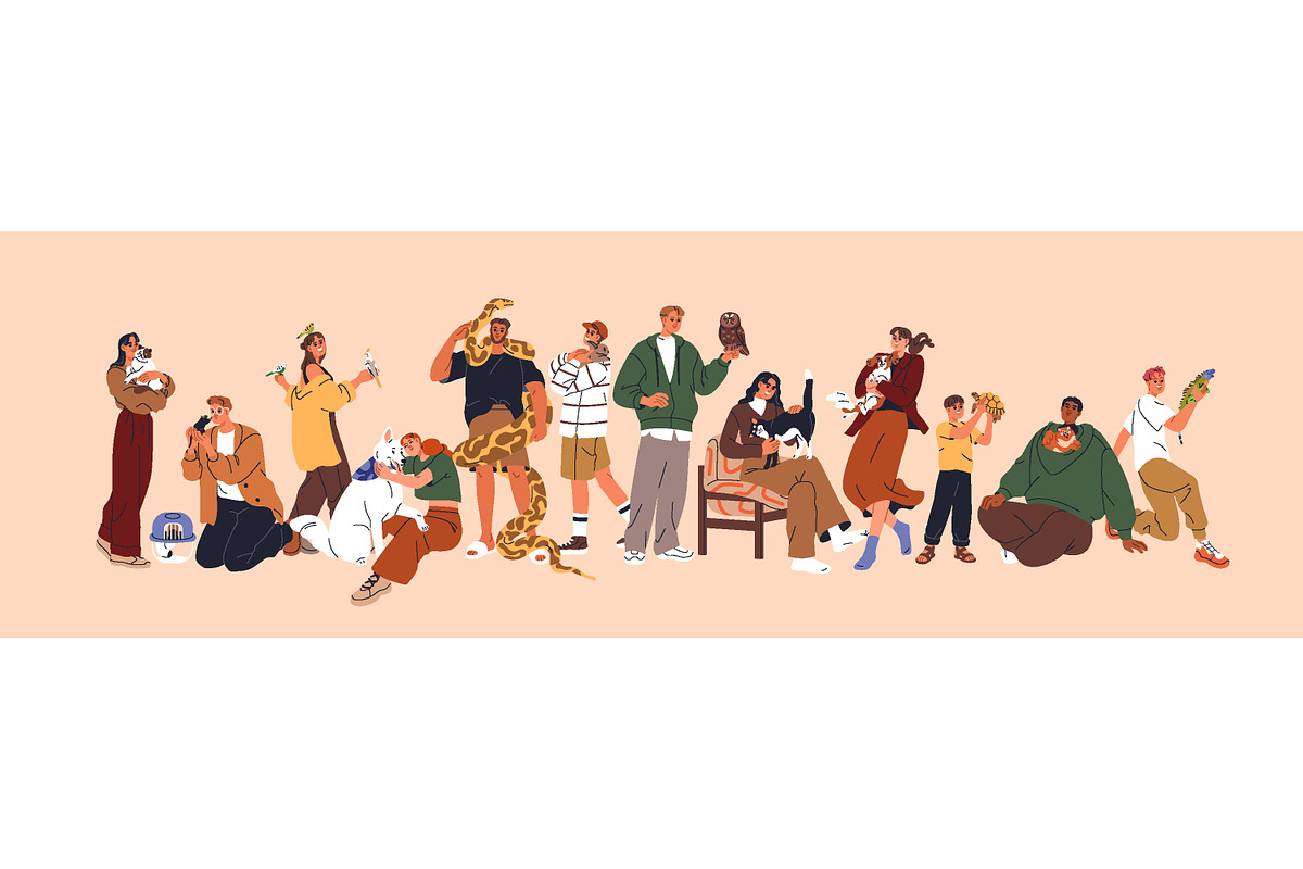 Happy people with cute pets, animals, an Animal Illustration by Good Studio (Photo 2 of 10)
