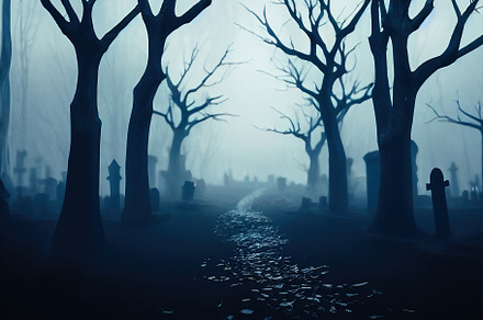 Path between trees and graveyard, Halloween, a Holiday Photo by OSORIOartist