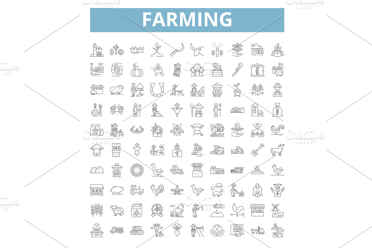 Farming icons, line symbols, web, an Animal Illustration by urban icon