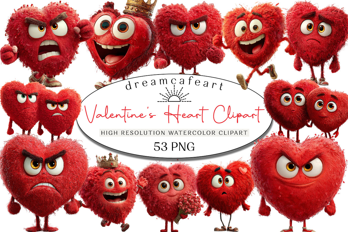 Quirky Valentine's Heart Clipart, an Illustration by DreamCafeArt (Photo 1 of 6)