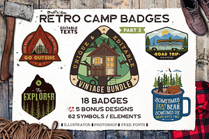 Retro Camp Road Trip Badge Kit