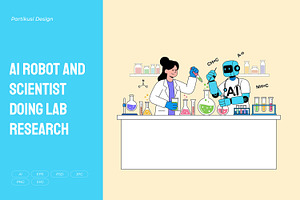 AI Robot and Scientist Doing Lab, a Technology Illustration by Partikusi Design