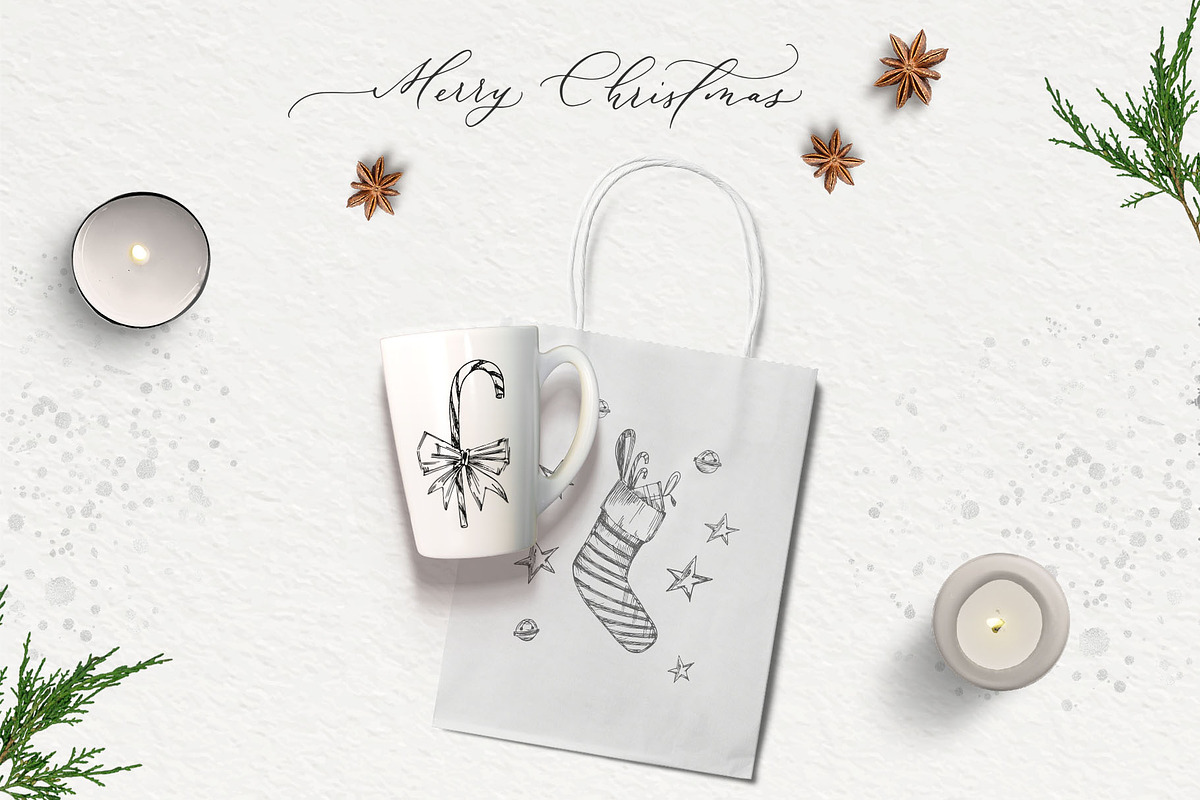 Christmas vintage line illustrations, a Decorative Illustration by Summer Nightingale Art (Photo 6 of 7)