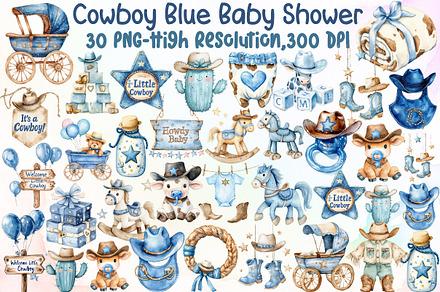 Cowboy Blue Baby Shower Clipart, an Illustration by Sublimation Artist