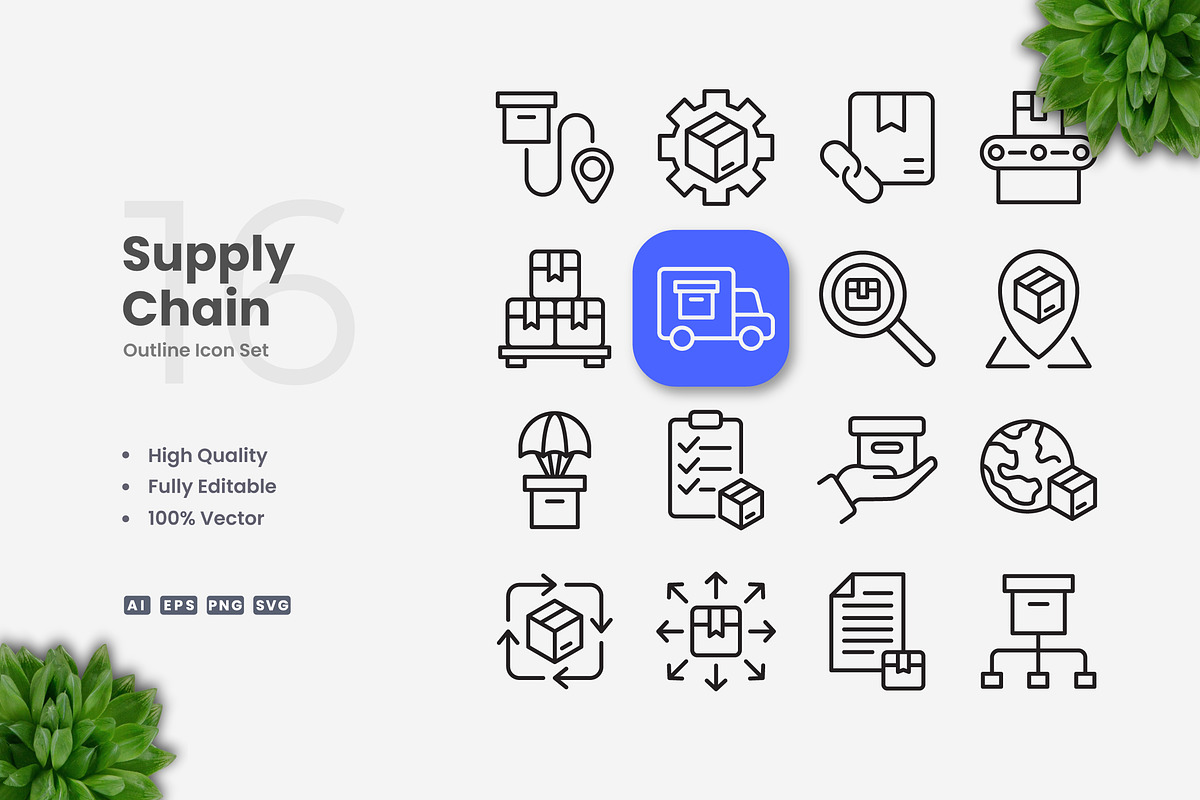 Supply Chain Outline Icons, an Outline Icon by Upnowgraphic