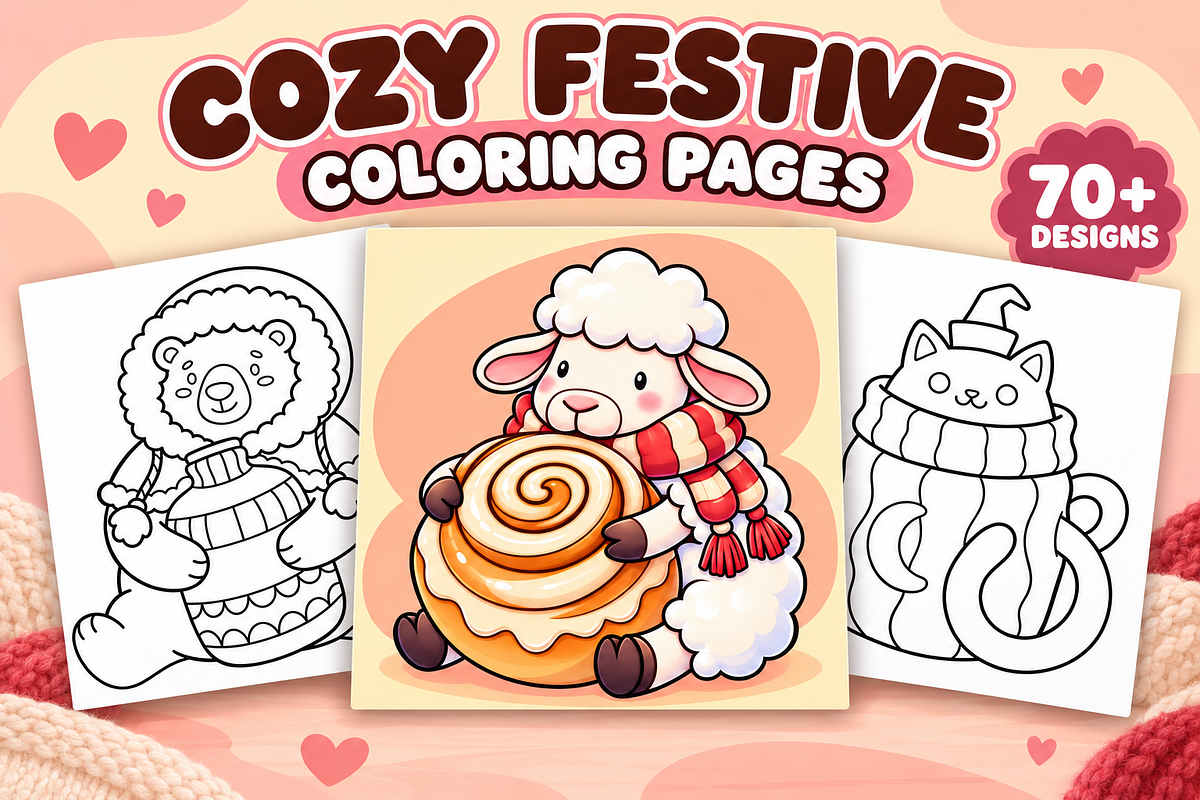 Cozy Festive Coloring Pages Vol. 1, a Seasonal Illustration by Inkivelle Studio (Photo 1 of 3)