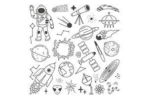 Space Doodle Elements. Solar System